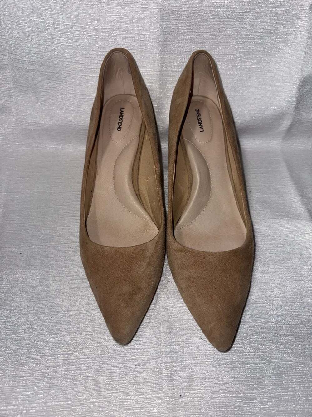 Lands' End Tan Suede Pointed-Toe Heels